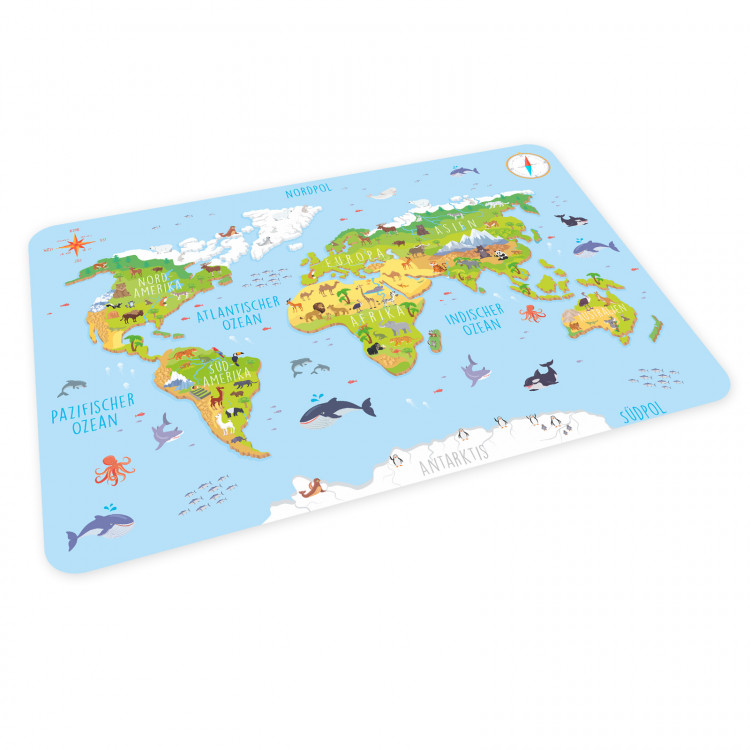 stabiles Vinyl Tischset Weltkarte 3D Kinder Platzset abwaschbar