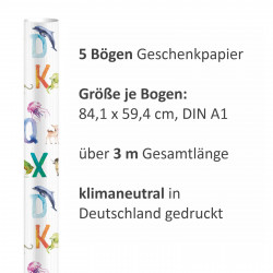 5 Bögen Geschenkpapier Tier ABC Aquarell bunt - 1,60€/qm- 84,1 x 59,4 cm