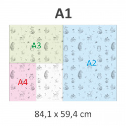 5 Bögen Geschenkpapier Tier ABC Aquarell bunt - 1,60€/qm- 84,1 x 59,4 cm