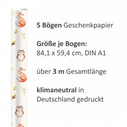 5 Bögen Geschenkpapier Waldtiere - 1,60€/qm - 84,1 x 59,4 cm