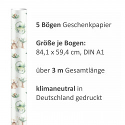 5 Bögen Geschenkpapier Dinosaurier grün - 1,60€/qm - 84,1 x 59,4 cm