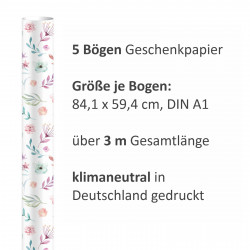 5 Bögen Geschenkpapier Blumen/Federn pastell Aquarell - 1,60€/qm- 84,1 x 59,4 cm