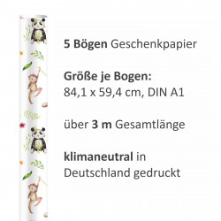 5 Bögen Geschenkpapier Dschungel Tiere bunt - 1,60€/qm - 84,1 x 59,4 cm