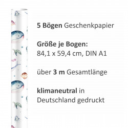 5 Bögen Geschenkpapier Meerestiere bunt Aquarell - 1,60€/qm - 84,1 x 59,4 cm