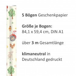 5 Bögen Geschenkpapier Bauernhof - 1,60€/qm - 84,1 x 59,4 cm