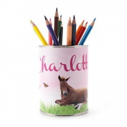 personalisierter Stiftebecher Pferde rosa mit Namen - OHNE STIFTE - Stifteköcher Stiftehalter