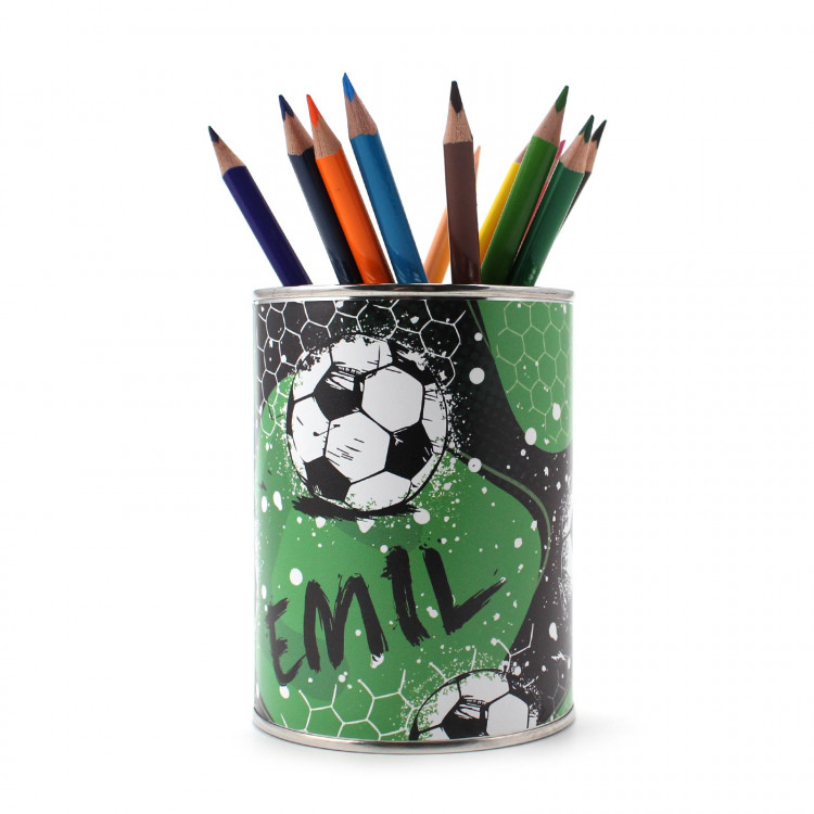 personalisierter Stiftebecher Fussball mit Namen - OHNE STIFTE - Stifteköcher Stiftehalter