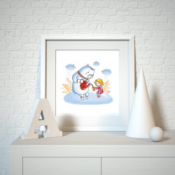 001 Kinderzimmer Bild Bär trinkt Tee Poster Plakat quadratisch 20 x 20 cm (ohne Rahmen)