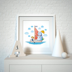 007 Kinderzimmer Bild Segelboot Poster Plakat quadratisch 20 x 20 cm (ohne Rahmen)
