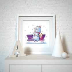 009 Kinderzimmer Bild Bär Winter Poster Plakat quadratisch 20 x 20 cm (ohne Rahmen)