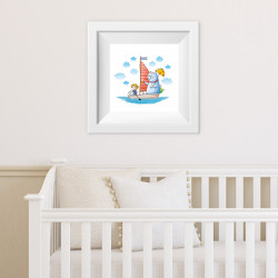 030 Kinderzimmer Bild Segelboot Poster Plakat quadratisch 30 x 30 cm (ohne Rahmen)