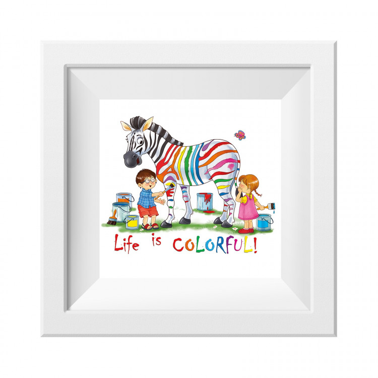 041 Kinderzimmer Bild Zebra bunt Poster Plakat quadratisch 30 x 30 cm (ohne Rahmen)