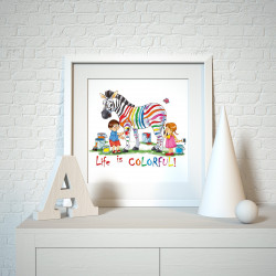 041 Kinderzimmer Bild Zebra bunt Poster Plakat quadratisch 30 x 30 cm (ohne Rahmen)