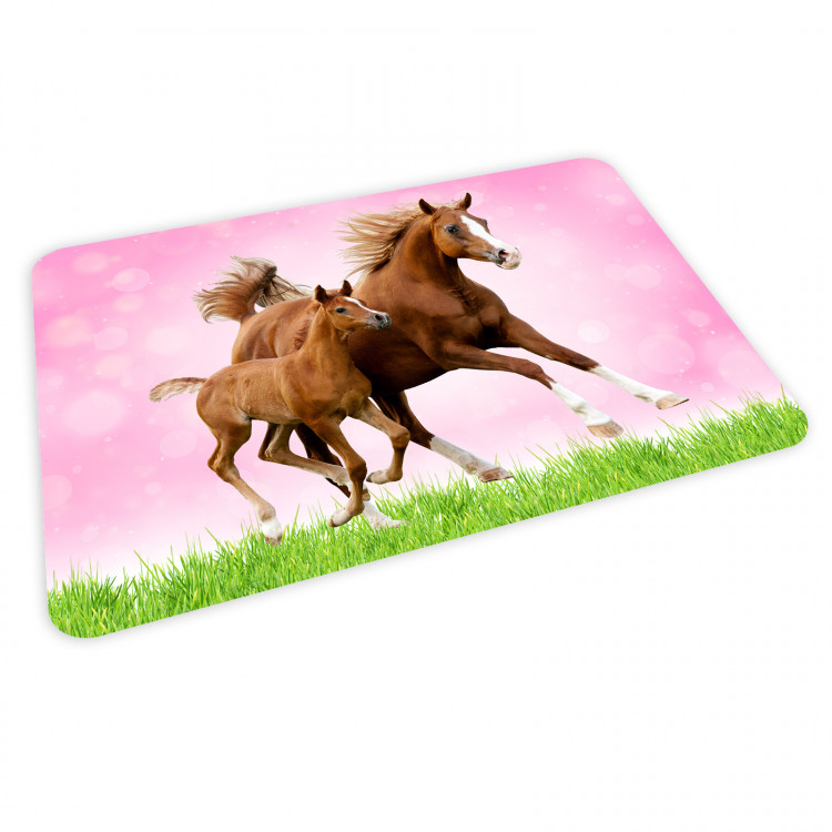 stabiles Vinyl Kinder Platzset abwaschbar Pferde rosa Tischset