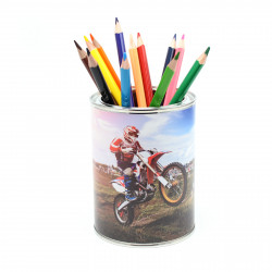 Stiftebecher Motocross inkl. 12 Dreikant Buntstiften Kinder Stifteköcher Stiftehalter Schreibtisch Organizer Junge