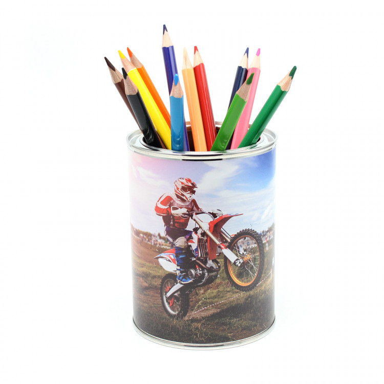 Stiftebecher Motocross inkl. 12 Dreikant Buntstiften Kinder Stifteköcher Stiftehalter Schreibtisch Organizer Junge