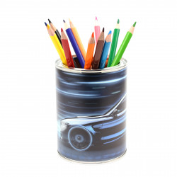 Stiftebecher Auto blau inkl. 12 Dreikant Buntstiften Kinder Stifteköcher Stiftehalter Schreibtisch Organizer Junge
