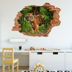 030 Wandtattoo Tiger im Dschungel - Loch in der Wand