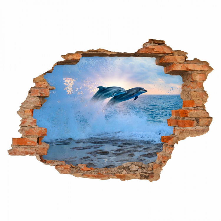 034 Wandtattoo Delfine - Loch in der Wand