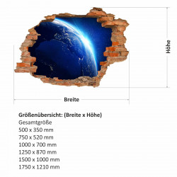 051 Wandtattoo Erde im Weltall - Loch in der Wand Europa Nacht Atmosphäre Weltraum