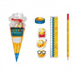 Schultüte mit Lineal, 3 Radierer, Anspitzer und Bleistift