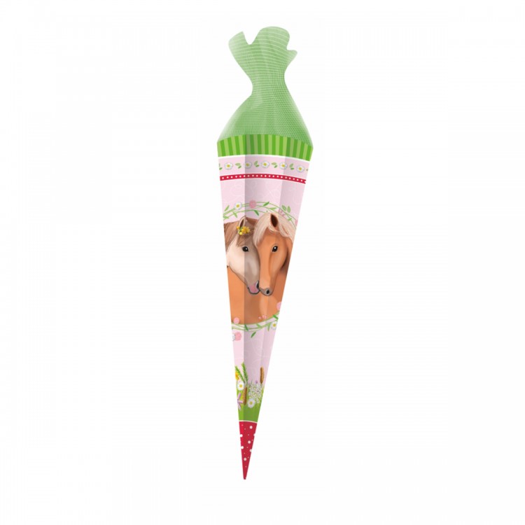TRÖTSCH Schultüte 85 cm Pferde rosa grün Zuckertüte eckig