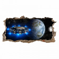 067 Wandtattoo Alien Raumschiff - Loch in der Wand - Kinderzimmer Teenager Raumstation Weltall Galaxie