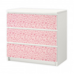 nikima - 002 Möbelfolie für IKEA MALM - Blumen rosa  - 3 Schubladen Aufkleber Sticker Klebefolie  (Möbel nicht inklusive)