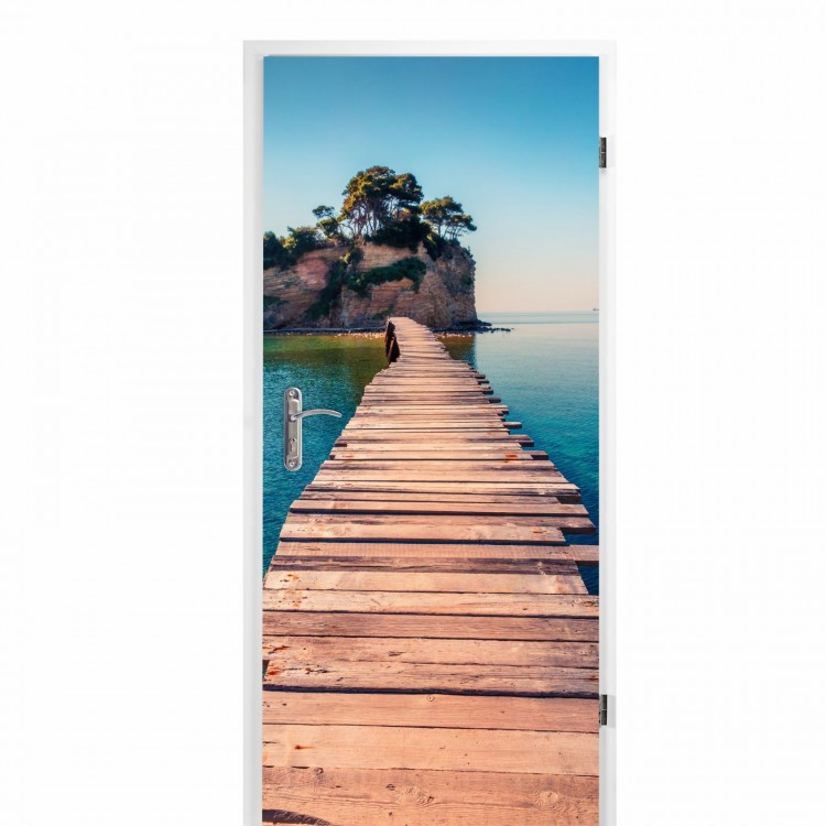 selbstklebendes Türbild - Holzsteg 0,9 x 2 m (16,66 €/m²) - Türtapete Türposter Klebefolie Dekorfolie