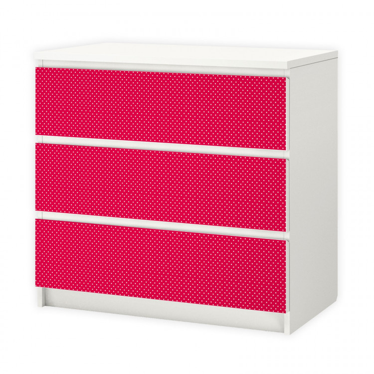 nikima - 009 Möbelfolie für IKEA MALM - Punkte rot weiß  - 3 Schubladen Aufkleber Sticker Klebefolie  (Möbel nicht inklusive)