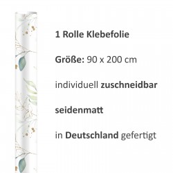 2 x 0,9 m selbstklebende Folie - Floral weiß/grün/gold (16,66 €/m²) Klebefolie Dekorfolie Möbelfolie