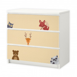 nikima - 014 Möbelfolie für IKEA MALM - Waldtiere 2 Punkte - 3 Schubladen Aufkleber Sticker Klebefolie  (Möbel nicht inklusive)
