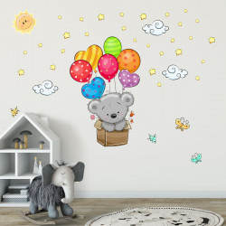 nikima - 076 Wandtattoo Teddy in Kiste Luftballon Kinderzimmer Aufkleber Sticker