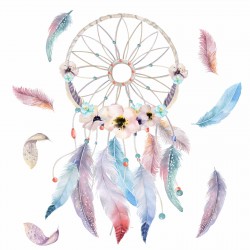 229 Wandtattoo Traumfänger mit Federn und Blüten pastell Aquarell