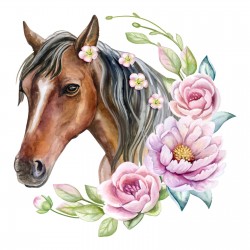 237 Wandtattoo Pferd Kopf braun mit Blumen Kinderzimmer Sticker Aufkleber