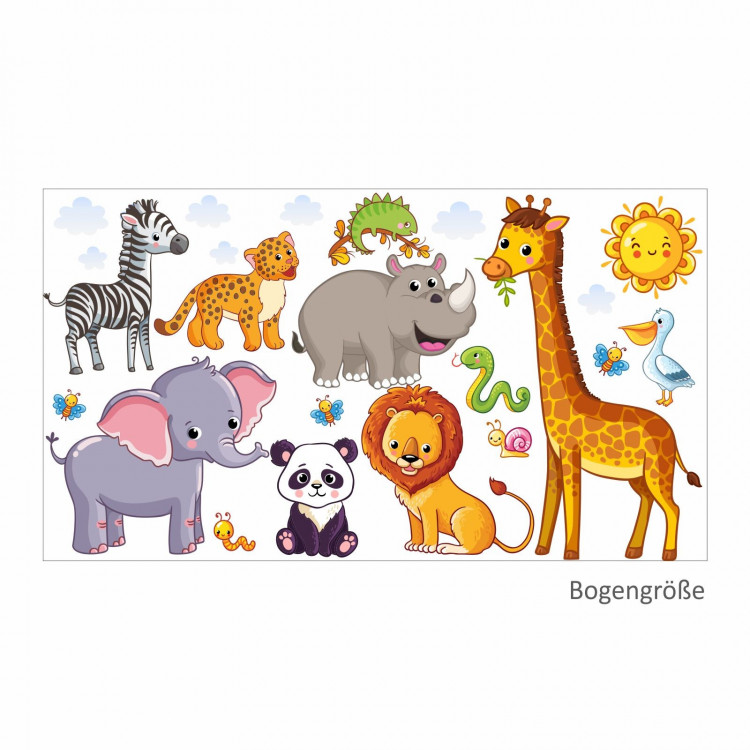 nikima - 080 Wandtattoo Tiere Kinderzimmer Elefant Löwe Giraffe