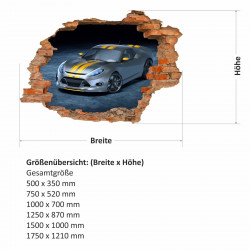 nikima - 108 Wandtattoo Rennwagen Sportwagen silber gelb - Loch in der Wand