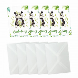 5 Einladungskarten Panda Dschungel Indianer inkl. 5 transparenten Briefumschlägen Kindergeburtstag Mädchen Junge