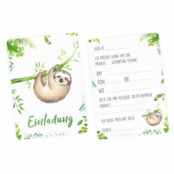 5 Einladungskarten Faultier Dschungel grün inkl. 5 transparenten Briefumschlägen Kindergeburtstag Mädchen Junge