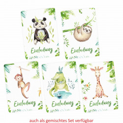 5 Einladungskarten Faultier Dschungel grün inkl. 5 transparenten Briefumschlägen Kindergeburtstag Mädchen Junge