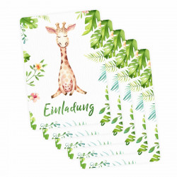 5 Einladungskarten Giraffe Dschungel grün inkl. 5 transparenten Briefumschlägen Kindergeburtstag Mädchen Junge