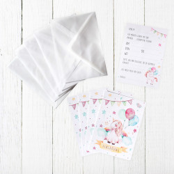 5 Einladungskarten Einhorn mit Glitzer inkl. 5 transparenten Briefumschlägen Kindergeburtstag Mädchen