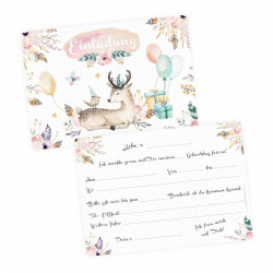 5 Einladungskarten Reh Hirsch Luftballon Geschenke inkl. 5 transparenten Briefumschlägen Kindergeburtstag Mädchen Einladung