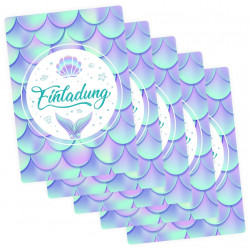 5 Einladungskarten Meerjungfrau mit GLITZER inkl. 5 transparenten Briefumschlägen Kindergeburtstag Mädchen Junge Einladung