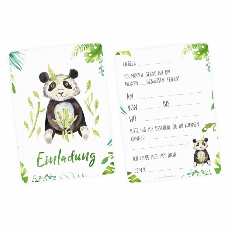 1 Einladungskarte Panda Dschungel Indianer inkl. 1 transparenten Briefumschlag Kindergeburtstag Mädchen Junge