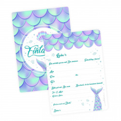 5 Einladungskarten Meerjungfrau mit GLITZER inkl. 5 transparenten Briefumschlägen Kindergeburtstag Mädchen Junge Einladung