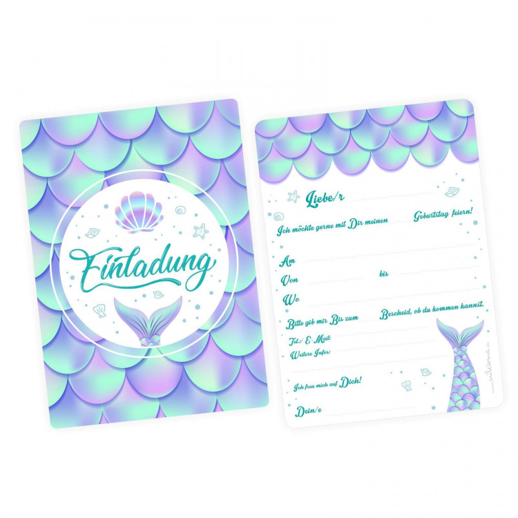 1 Einladungskarte Meerjungfrau mit GLITZER inkl. 1 transparenten Briefumschlag Kindergeburtstag Mädchen Junge Einladung
