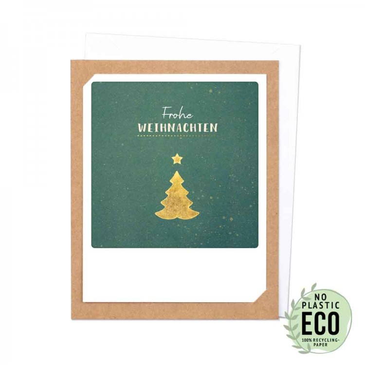 Pickmotion Photo Klappkarte Fröhliche Weihnachten goldener Baum- nachhaltig