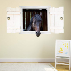 nikima - 126 Pferd schwarz Pferdekopf im Fenster mit Fensterläden