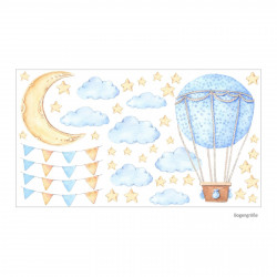 nikima - 119 Wandtattoo Ballon Wolken Sterne Wimpelkette hellblau Aquarell